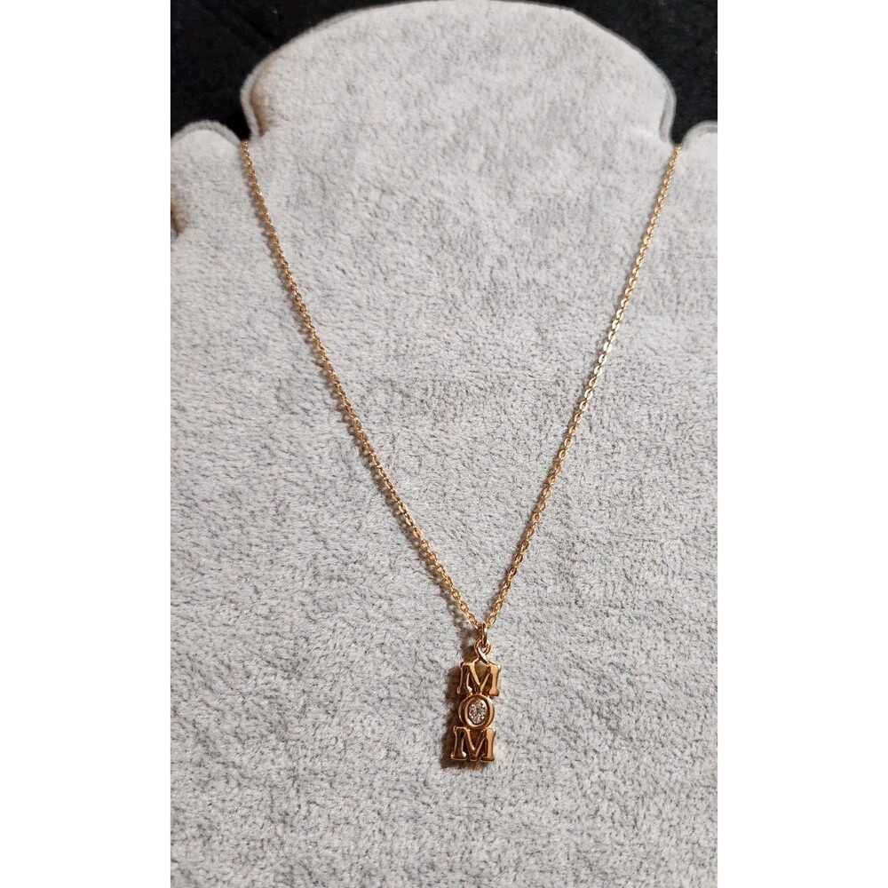 Vintage 1980s Avon MOM Pendant Necklace Gold tone 16" Rhinestone accent